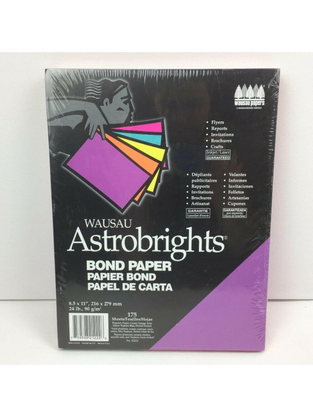 Wausau Astrobrights Neon Purple Pink Blue Yellow Orange 8.5x11 Bond 175 Sheets